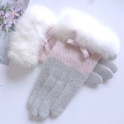 佐贺秋冬兔羊毛清新保暖分，指加厚蝴蝶结五指，真兔皮毛女士手套
