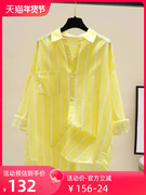 天丝奶黄色亮色衬衫，女春秋季欧货亚麻棉，上衣冰丝防晒衣柠檬黄衬衣