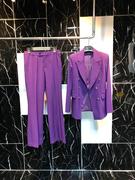 休闲时尚紫色小金扣西装西服外套长裤ol通勤气质两件套女春秋款