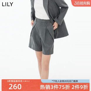 LILY女装绵羊毛复古时尚条纹高腰显瘦A字西装休闲短裤
