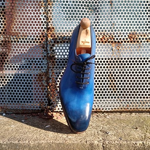 奥地利定制鞋履品牌Maftei真一片式牛津Onepiece电光蓝擦色纯手工