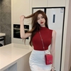 2023 韩版时髦红色中领背心高腰a字短裙显高显瘦包臀裙