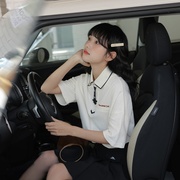 茉语家 2023夏季短款上衣设计感韩版宽松polo衫白色短袖T恤女