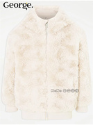 英国乔治george女童米色，仿皮草毛绒夹克派克，外套毛绒棉服1019939