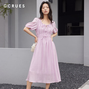 gcrues马卡龙(马卡龙)色，连衣裙女夏季2024韩版显瘦中长款法式宴会裙子