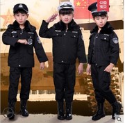 冬款儿童小交警棉袄加棉加厚警察服男女童套装军装元旦表演户外服