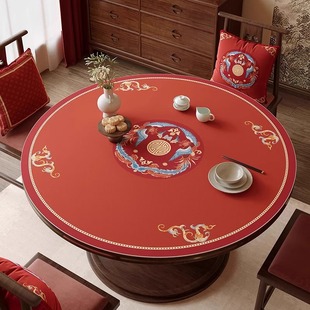 新中式红色圆桌垫防水防油防烫免洗圆桌桌布喜庆氛围感桌面保护垫