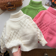 女童高领毛衣冬季加厚打底衫，儿童白色粉色绿色，针织衫保暖毛线衣女