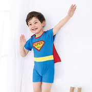 超人泳衣男童3岁连体2儿童披风造型游泳衣4宝宝5小孩套装送帽韩版