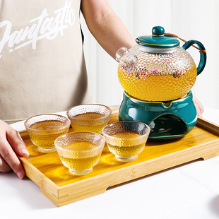日式耐热花茶壶 花茶具透明杯玻璃花草水果花果茶壶蜡烛加热套装