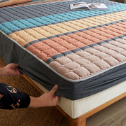 a类条纹夹棉床笠单件纯棉，全棉100加厚床罩床垫，保护罩三件套可定制