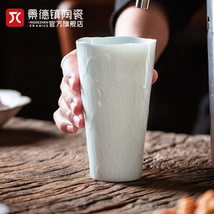 景德镇陶瓷雕刻茶杯个人专用茶具杯影青闻香杯2024男女