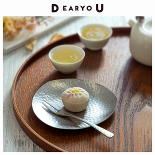 DEARYOU日本进口不锈钢碟子日式锤纹甜品碟点心盘复古首饰收纳碟