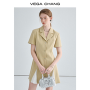 VEGA CHANG短袖连衣裙女2024夏季通勤简约小个子Polo领西装裙