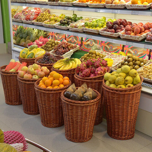 宜然家居收纳筐柳编大号超市，陈列编织藤编筐，水果展示篓超市水果堆