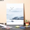 数字油画diy手工填充简约小船泛舟风景，画手绘三联画涂色油彩画画