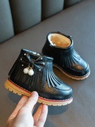 儿童鞋雪地靴2023冬季新女童(新女童，)短靴子小童流苏靴宝宝防水皮靴马丁靴