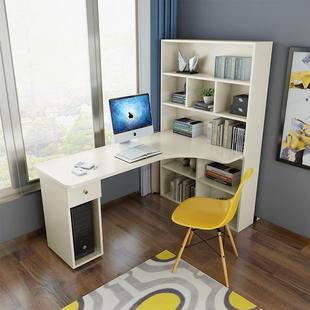家用电脑桌简约转角台式书桌，书柜书架组合现代台式桌一体学生桌子