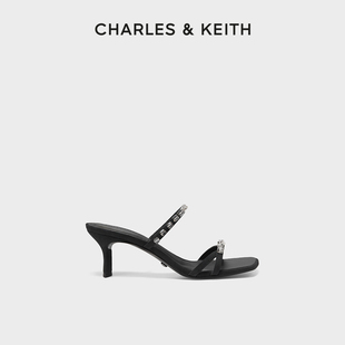 CHARLES＆KEITH春夏女鞋SL1-60280411女士半宝石饰露趾高跟凉鞋女