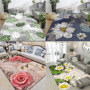 网红玫瑰花家用现代简约田园粉色，地毯卧室床边毯客厅茶几地垫门垫