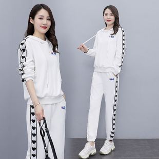 裴乐卫衣两件套休闲白色，韩版春秋女运动衣服套装时尚