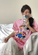 KAKAME韩版趣味恶搞米奇印花T恤女夏季慵懒风宽松短袖上衣6333