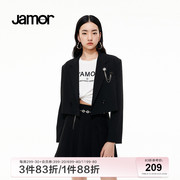 jamor休闲小西装外套，女夏季黑色，短款显瘦设计感高级加末