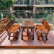 防腐木桌子套装户外桌椅，组合三件套实木休闲阳台，庭院室外露台碳化