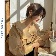 长袖娃娃领衬衫女夏设计感小众轻熟小个子韩系法式复古翻领上衣女