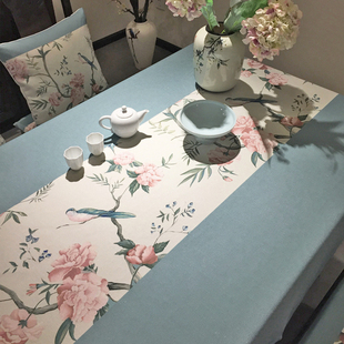 餐桌布新中式美式复古花鸟茶几桌布，餐桌椅套罩椅子垫棉麻加厚防烫