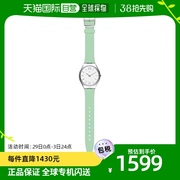 日本直购swatch斯沃琪女士银色圆表盘绿表带，手表syxs125时尚潮流