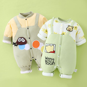 新生婴儿宝宝连体衣秋冬套装棉质加厚夹棉卡通可爱保暖外出棉衣