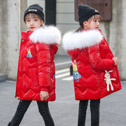 女童羽绒棉服202111儿童九岁红色棉衣中长款冬装加厚棉袄外套