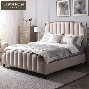 轻奢美式床现代简约真皮床，卧室双人床1.8米主卧婚床皮艺软床