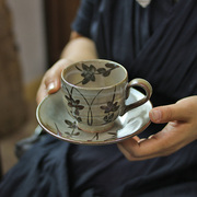 日本进口手绘桔梗咖啡杯，日式釉下彩陶瓷，复古杯碟套装茶杯