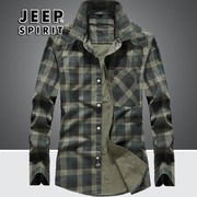 jeep吉普长袖衬衫男士春季外穿工装寸衫格子纯棉衬衣外套男款