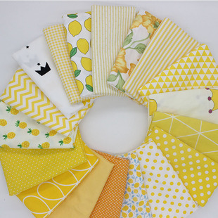 新斜纹棉布布料纯棉，黄色碎花格子，条纹点点服装手工桌布布料