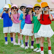 男女款学生纯棉t恤幼儿园毕业服儿童彩色糖果表演服小孩多巴胺穿