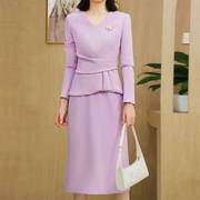 浅紫色职业套装女春2023年时尚，减龄优雅洋气，显瘦半身裙两件套