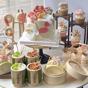 新中式婚礼甜品台蛋糕装饰蒸笼竹筒竹篮摆件喜结良缘订婚结婚插件