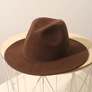 显高级光身礼帽女羊毛呢男士复古大码爵士帽红咖驼黑绅士帽子毡帽