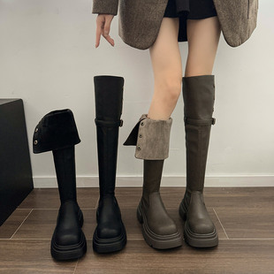 永希两穿厚底长筒过膝靴子女2023年秋冬季粗跟加绒长靴时装靴