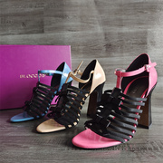 BLOCCO5品牌断码真皮女鞋露趾粗高跟时尚扣带罗马欧美包跟凉鞋夏
