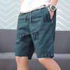 纯棉薄款沙滩短裤，男士夏季宽松直筒墨绿色，五分裤潮流外穿休闲中裤