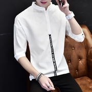 男士短袖衬衫男夏季韩版白色五分潮流t恤7分七分袖春秋bf个性衣服