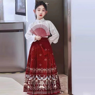 2023女童马面裙中国风古装，明制改良汉服，儿童国学唐装女孩秋季套装