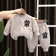男童秋冬棉衣套装洋气韩版宝宝，冬装轻薄棉服两件套婴儿，小童衣服潮