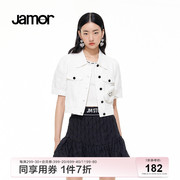 jamor简约米白短外套，女夏季时尚气质，甜美设计短袖上衣