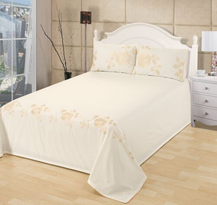 外贸全棉纯棉米白色绣花刺绣田园1.5m1.8m床上用品枕套床单三件套
