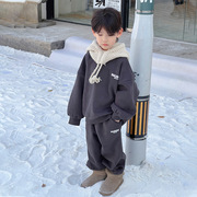 童装冬季儿童套装加绒加厚韩版男童奥粒绒，休闲运动两件套品质